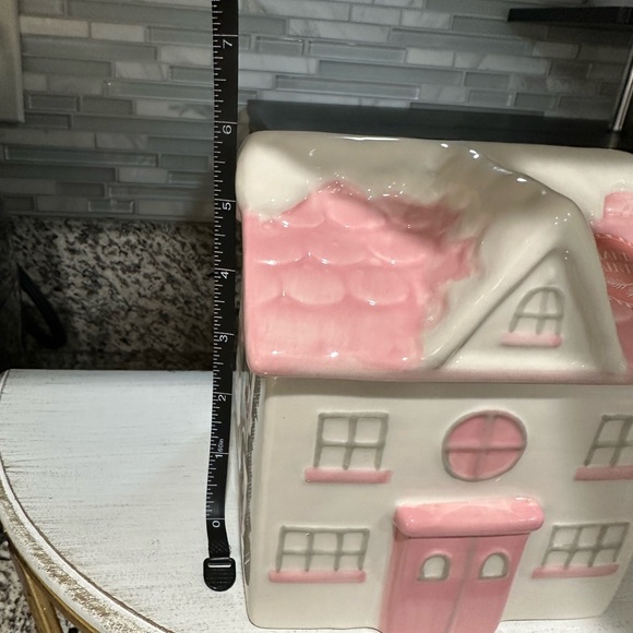 New Ceramic Peppermint & Pine Pink Christmas House Cookie Jar Canister Gift - Picture 8 of 8